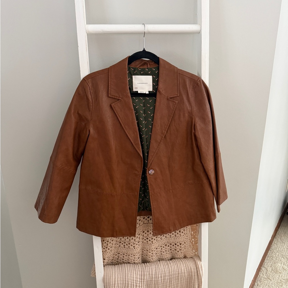Anthropologie Hayden Embroidered Faux Leather Jacket